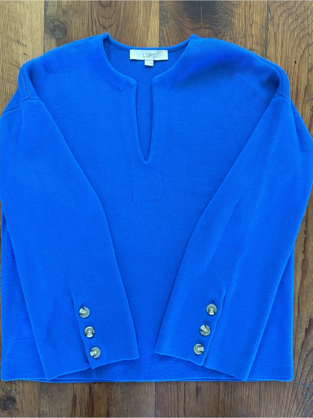 LOFT Royal Blue Cotton Pullover Sweater with Notch Neck, Women's Size M